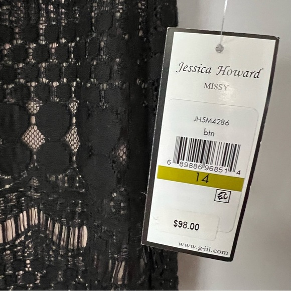 NWT Jessica Howard Black Lace Cocktail Midi Dress 14 Wedding 20s Gatsby Romantic - Picture 5 of 9
